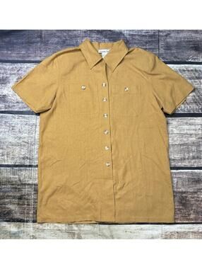 Anna & Frank Top Womens Large Silk Button Up Pockets VTG